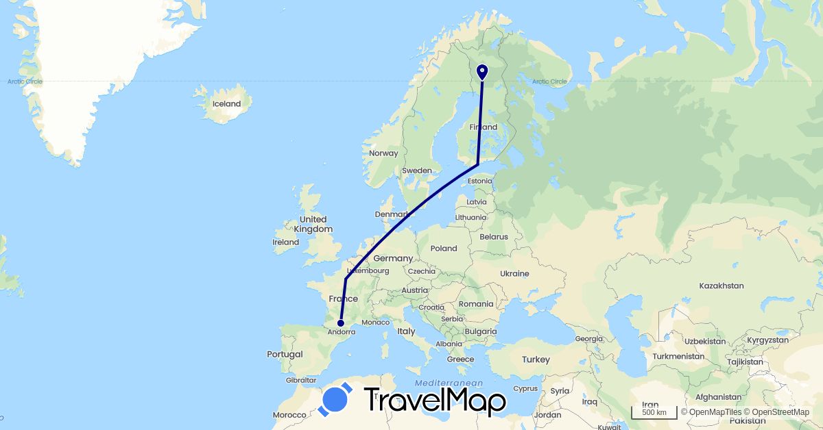 TravelMap itinerary: driving in Finland, France (Europe)